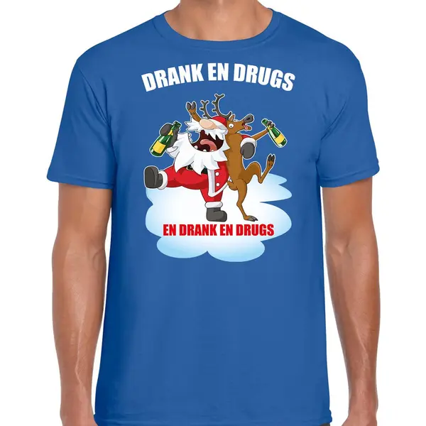 Bellatio Decorations Fout Kerstshirt / Kerst T-shirt Drank En Drugs Blauw Voor Heren - Kerstkleding / Christmas Outfit S thumbnail