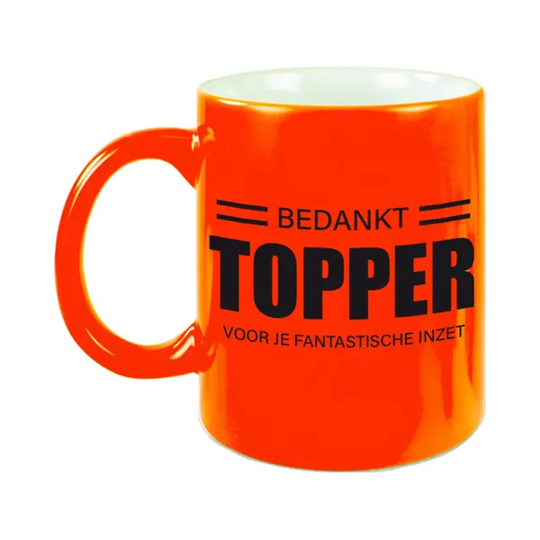 Bellatio Decorations Collega Cadeau Koffiemok - Beker - Bedankt Topper - Voor Je Fantastische Inzet - Neon Oranje - Werknemer/ Personeel - Afscheid / Pensioen - 330 Ml thumbnail