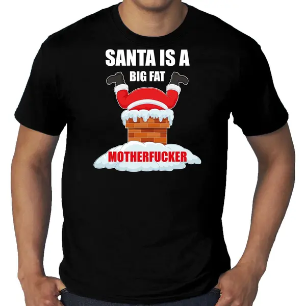 Bellatio Decorations Grote Maten Fout Kerstshirt / Kerst T-shirt Santa Is A Big Fat Motherfucker Zwart Voor Heren - Kerstkleding / Christmas Outfit Xxxxl thumbnail