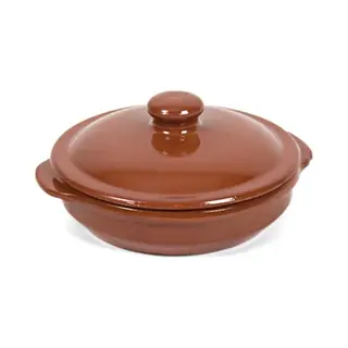 Gerimport Mini Ovenschaal/stoofpot - 2x - Oviedo - Aardewerk - D13 X H4 Cm - Met Deksel - Bruin