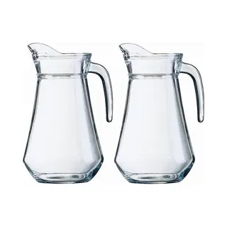 Gerimport Water Karaf - 2x - Schenkkan - Glas - 1.3 Liter - Hoogte 22 Cm - Waterkan