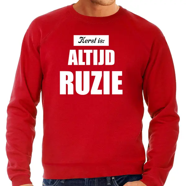 Bellatio Decorations Rode Foute Kersttrui / Sweater - Kerst Is Altijd Ruzie - Heren - Kerstkleding / Christmas Outfit L thumbnail