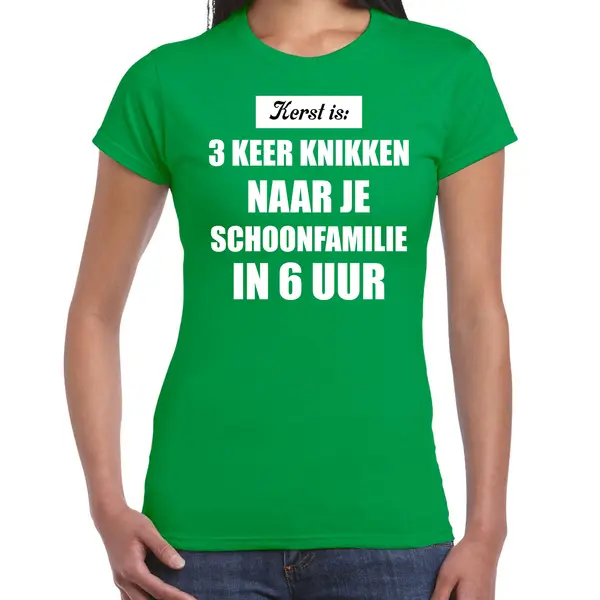 Bellatio Decorations Groen Fout Kerstshirt / T-shirt - Kerst Is 3 Keer Knikken Naar Schoonfamilie - Dames - Kerstkleding / Christmas Outfit Xs thumbnail