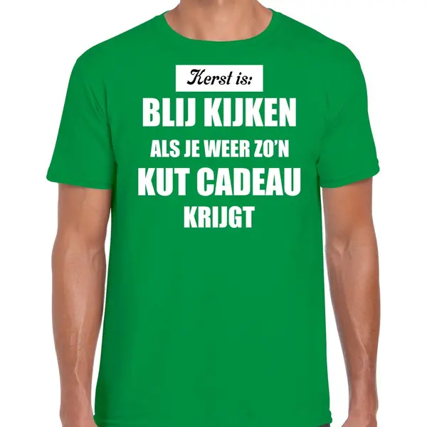 Bellatio Decorations Groen Fout Kerstshirt / T-shirt - Kerst Is Blij Kijken / Kut Cadeau - Heren - Kerstkleding / Christmas Outfit L thumbnail