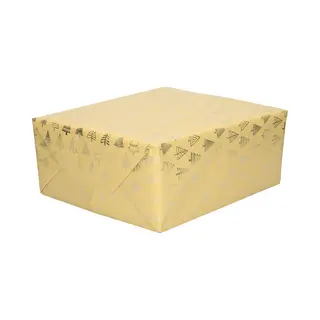 Bellatio Decorations Luxe Kerst Inpakpapier - Cadeaupapier - 1x Rollen - Beige Goud - Kerstbomen - 250 X 70 Cm