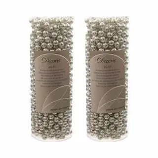 Decoris Kralenslinger - 4x Stuks - Zilver - 10 Meter - Kunststof - Glans - Kerstslinger - Kerstversiering