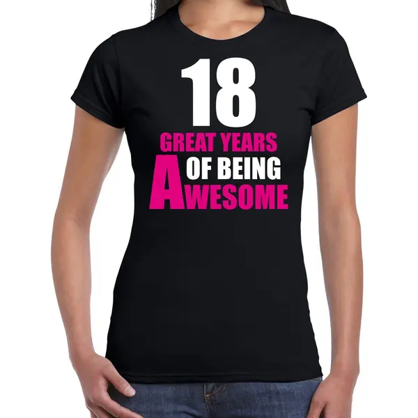 Bellatio Decorations 18 Great Years Of Being Awesome Cadeau T-shirt Zwart Voor Dames - 18 Jaar Verjaardag Kado Shirt / Outfit Xxl thumbnail