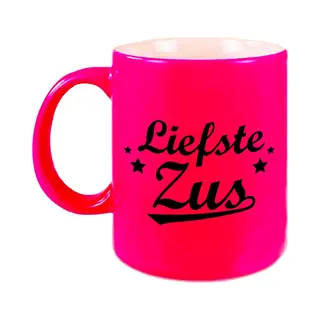 Bellatio Decorations Liefste Zus Tekst Mok - Neon Roze - Familie Cadeau Mok / Beker - 330 Ml - Verjaardag / Bedankt Cadeau