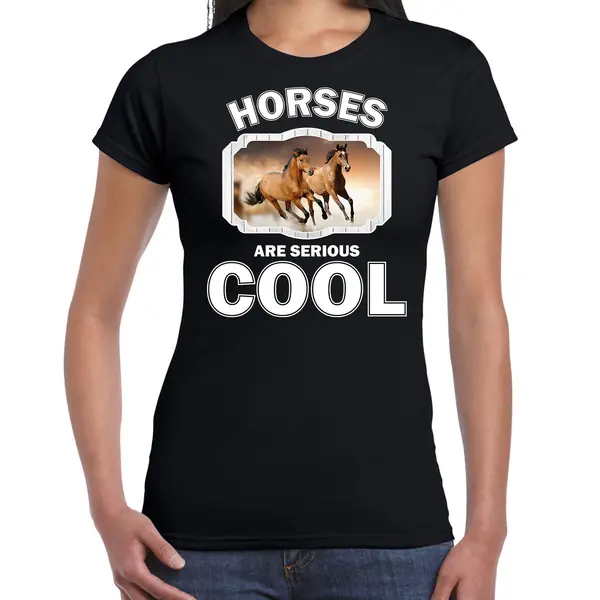 Bellatio Decorations Dieren Paarden T-shirt Zwart Dames - Horses Are Serious Cool Shirt - Cadeau T-shirt Bruin Paard/ Paarden Liefhebber Xs thumbnail