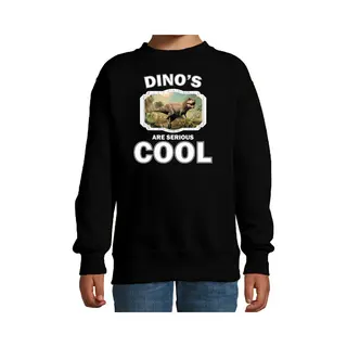 Bellatio Decorations Dieren Dinosaurussen Sweater Zwart Kinderen - Dinosaurs Are Serious Cool Trui Jongens/ Meisjes - Cadeau Stoere T-rex Dinosaurus/ Dinosaurussen