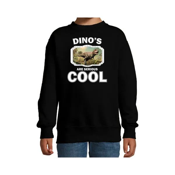 Bellatio Decorations Dieren Dinosaurussen Sweater Zwart Kinderen - Dinosaurs Are Serious Cool Trui Jongens/ Meisjes - Cadeau Stoere T-rex Dinosaurus/ Dinosaurussen thumbnail