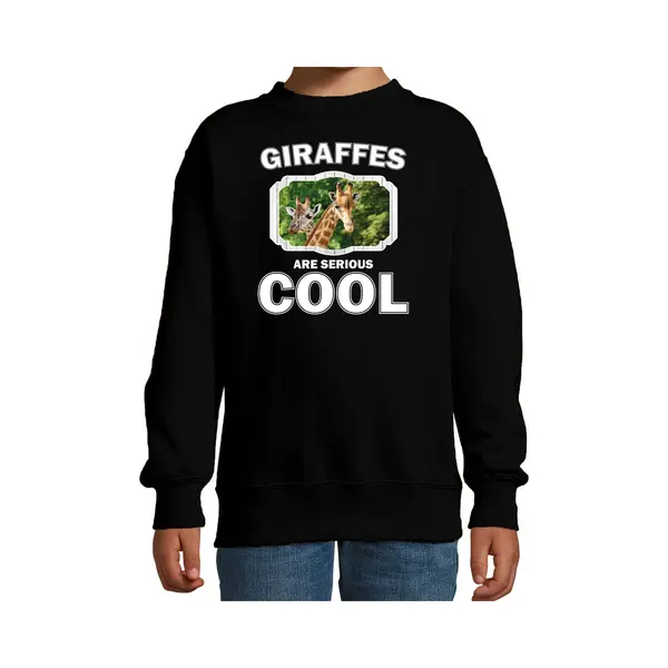 Bellatio Decorations Dieren Giraffen Sweater Zwart Kinderen - Giraffes Are Serious Cool Trui Jongens/ Meisjes - Cadeau Giraffe/ Giraffen Liefhebber - Kinderkleding / thumbnail