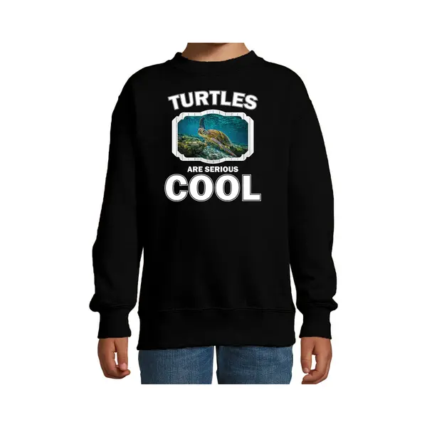Bellatio Decorations Dieren Schildpad Sweater - Zwart - Kinderen - Turtles Are Serious Cool - Trui - Jongens En Meisjes - Cadeau - Zee Schildpad 98/104 thumbnail