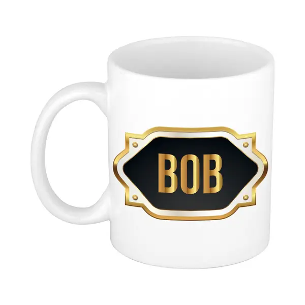 Bellatio Decorations Naam Cadeau Mok - Heren - Bob - Gouden Embleem - 300 Ml - Meester - Bedankje - Afscheid thumbnail