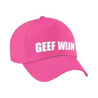 Bellatio Decorations Geef Wijn Fun Tekst Petje - Basballcap - Roze - Voor Volwassenen - Carnaval - Vrijgezellenfeest