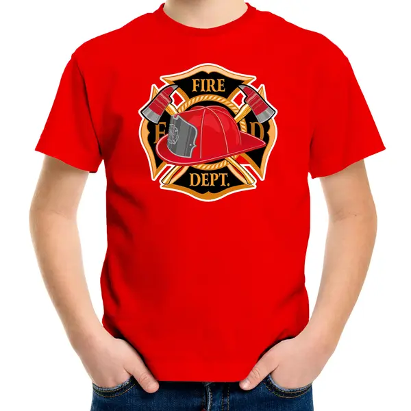 Bellatio Decorations Brandweer Logo Verkleed T-shirt - Rood - Jongens En Meisjes - Brandweer / Brandweerman - Verkleedkleding / Kostuum 134/140 thumbnail