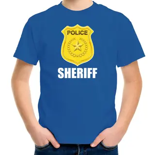 Bellatio Decorations Sheriff Police Embleem T-shirt Blauw Voor Kinderen - Politie Agent - Verkleedkleding / Kostuum 110/116
