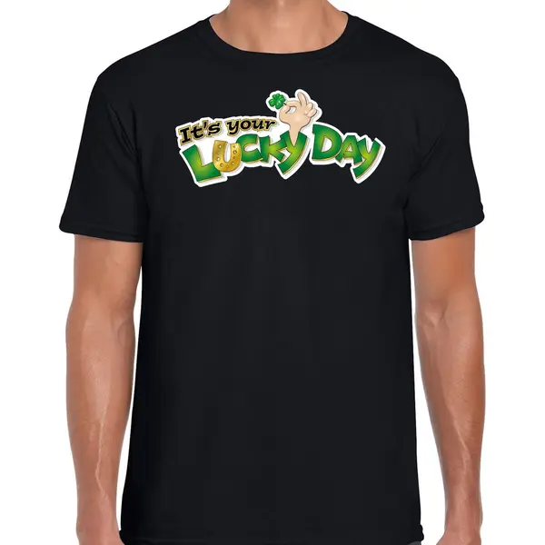 Bellatio Decorations St. Patricks Day T-shirt - Zwart - Voor Heren - Its Your Lucky Day - Ierse Feest Kleding / Outfit / Kostuum S thumbnail