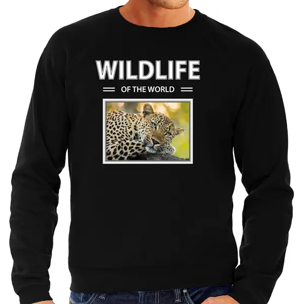 Bellatio Decorations Dieren Foto Sweater Luipaard - Zwart - Heren - Wildlife Of The World - Cadeau Trui Luipaarden Liefhebber Xxl thumbnail