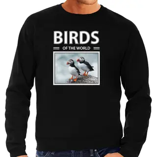 Bellatio Decorations Dieren Foto Sweater Papegaaiduiker - Zwart - Heren - Birds Of The World - Cadeau Trui Vogel Liefhebber S