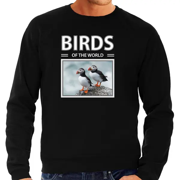 Bellatio Decorations Dieren Foto Sweater Papegaaiduiker - Zwart - Heren - Birds Of The World - Cadeau Trui Vogel Liefhebber S thumbnail