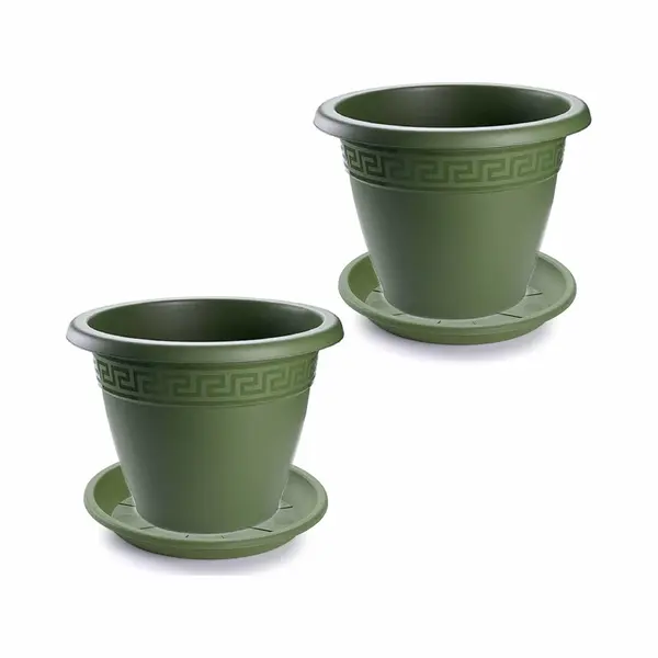 Forte Plastics 3x Stuks Bloempotten Met Onder Opvangschaal In Kleur Donkergroen - Rond Diameter 25 Cm - Plantenpotten/bakken thumbnail