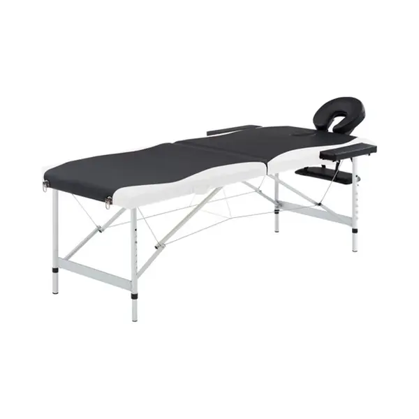 VidaXL - Massagetafel - Inklapbaar - 2 - Zones - Aluminium - Zwart - En - Wit thumbnail