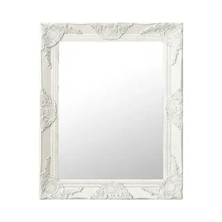 VidaXL Wall Mounted Dresser Mirror- Decorative Baroque Style Rectangular Mirror In White- 50x60 Cm Wooden Frame Wall Decor