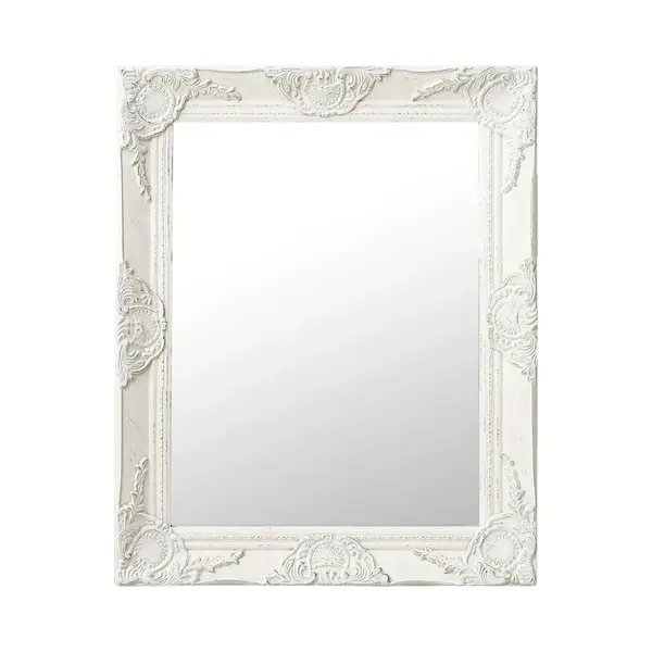 VidaXL Wall Mounted Dresser Mirror- Decorative Baroque Style Rectangular Mirror In White- 50x60 Cm Wooden Frame Wall Decor thumbnail