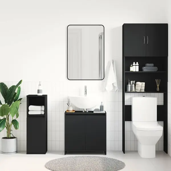 Badezimmerschrank Schwarz 60x33x61 Cm Holzwerkstoff Vidaxl Schwarz thumbnail