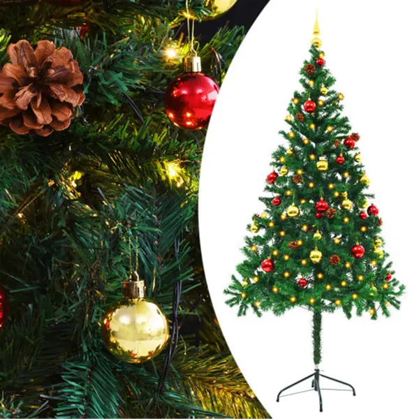 VidaXL - Kunstkerstboom - Met - Verlichting - En - Kerstballen - 180 - Cm - Groen thumbnail