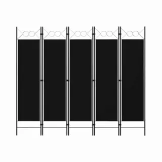 VidaXL 5-Panel Room Divider - Freestanding, Elegant Circle Design, Black Powder-Coated Iron Frame, 100% Polyester Fabric, Versatile For Living Room Or