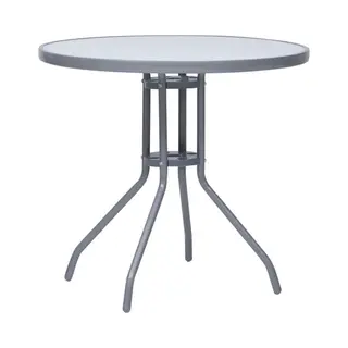 Gartentisch Hellgrau 80 Cm Stahl Und Glas - Vidaxl