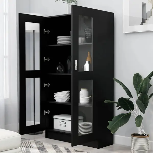 VidaXL Vitrinenschrank Schwarz 82, 5x30, 5x150 Cm Holzwerkstoff thumbnail