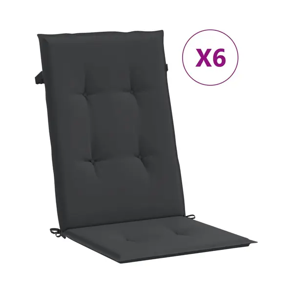 VidaXL Tuinstoelkussens 6 St Hoge Rug 120x50x3 Cm Stof Zwart thumbnail