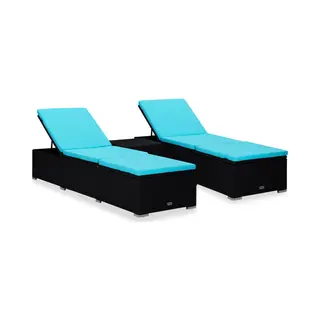 VidaXL 3057668 Gartenstuhl Lounge Gepolsterter Sitz Polyester, Polyrattan, Stahl Schwarz, Blau