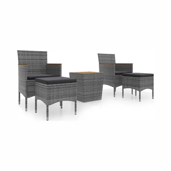 5-tlg. Garten-bistro-set Poly Rattan & Massivholz Akazie Grau Vidaxl thumbnail