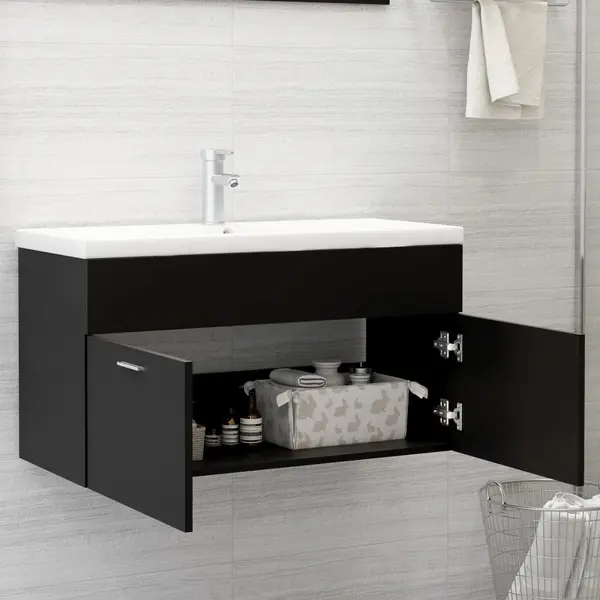 Waschbeckenunterschrank Schwarz 90x38, 5x46 Cm Holzwerkstoff Vidaxl thumbnail