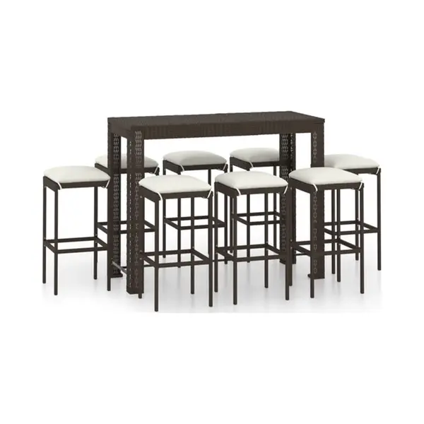 VidaXL 9-tlg. Gartenbar-Set Mit Kissen Poly Rattan Braun thumbnail