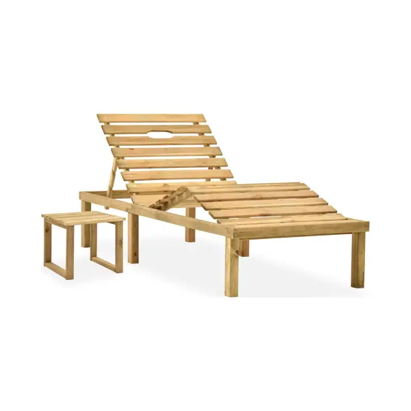 VidaXL Garten-Sonnenliege Mit Tisch Und Auflage Kiefer Imprägniert thumbnail