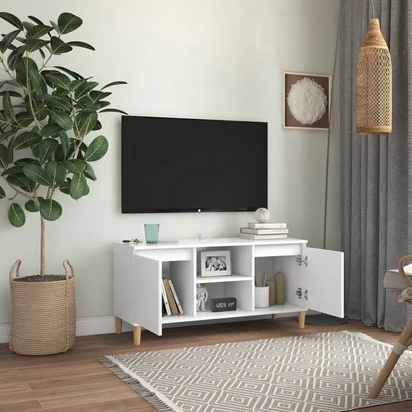 VidaXL Tv-Schrank Mit Massivholz-Beinen Weiß 103, 5x30x50 Cm thumbnail