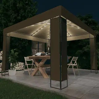 Vidaxl - Pavillon Mit Doppeldach & Led-lichterkette 3x3x2, 7 M Taupe