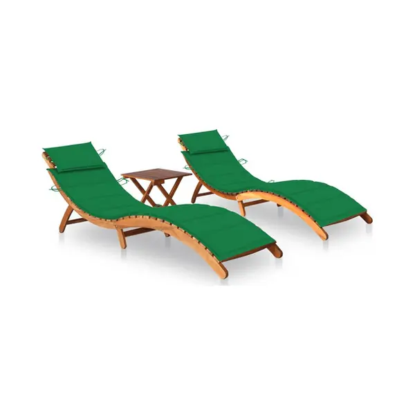 VidaXL 3077381 Gartenstuhl Lounge Gepolsterter Sitz Akazienholz Grün thumbnail