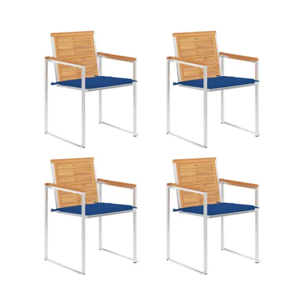 VidaXL - Tuinstoelen - 4 - St - Met - Kussens - Massief - Teakhout thumbnail