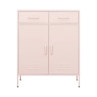 VidaXL Pink Steel Storage Cabinet With Adjustable Shelf - Robust And Stylish Storage Solution For DVDs, Books & Multimedia Appliances (80x35x101.5 Cm)