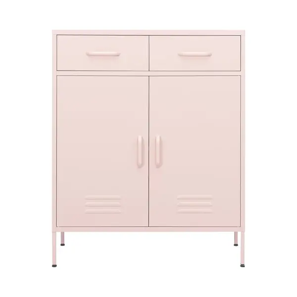 VidaXL Pink Steel Storage Cabinet With Adjustable Shelf - Robust And Stylish Storage Solution For DVDs, Books & Multimedia Appliances (80x35x101.5 Cm) thumbnail