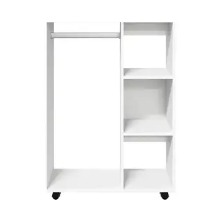 VidaXL White Engineered Wood Wardrobe, Bedroom Storage Cabinet With Wheels, Scandinavian Design, 80x40x110 Cm