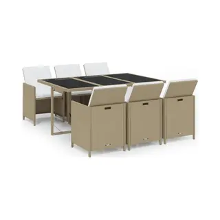 7-tlg. Garten-essgruppe Mit Kissen Poly Rattan Beige Vidaxl