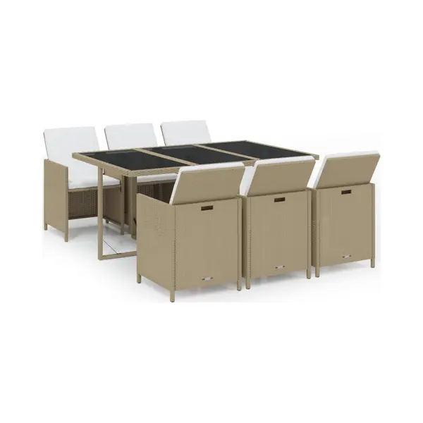 7-tlg. Garten-essgruppe Mit Kissen Poly Rattan Beige Vidaxl thumbnail