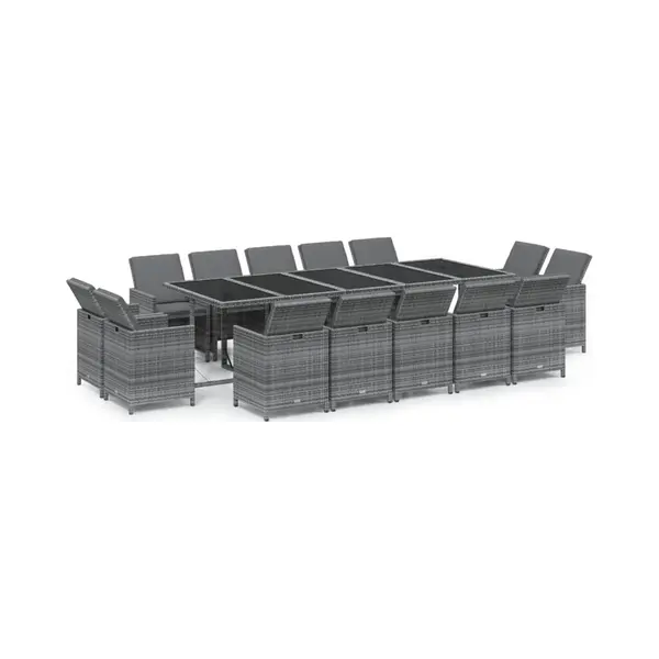 15-tlg. Garten-essgruppe Mit Kissen Poly Rattan Grau Vidaxl thumbnail